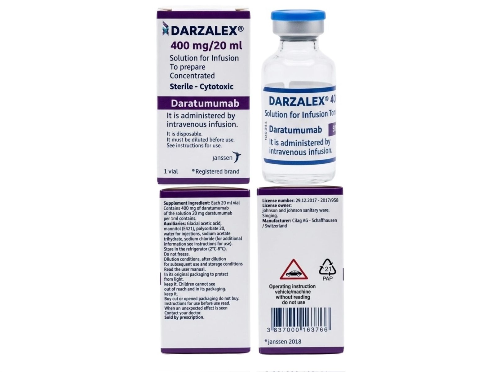 Darzalex 400mg 20mL injection daratumumab vial Darzalex 400mg 20mL injection daratumumab vial